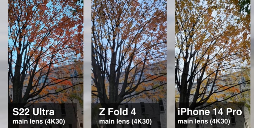 Z Fold 4 vs S22 Ultra vs iPhone 14 Pro Main Lens Video Test