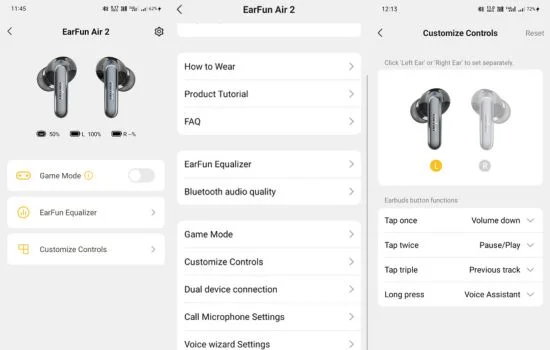 EarFun Air 2 App Features